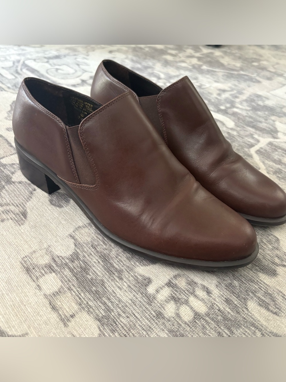 Bandolino Brown Leather Slip On Ankle Booties Block Heel Comfort Shoes 7.5